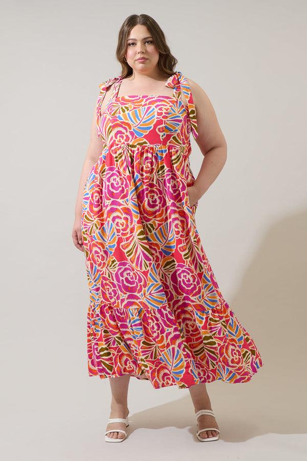 sugarlips Nomi Floral Hendy Shoulder Tie Maxi Dress Curve