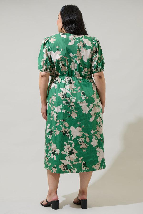 Sugarlips Nora Floral Terri Button Down Midi Dress Curve