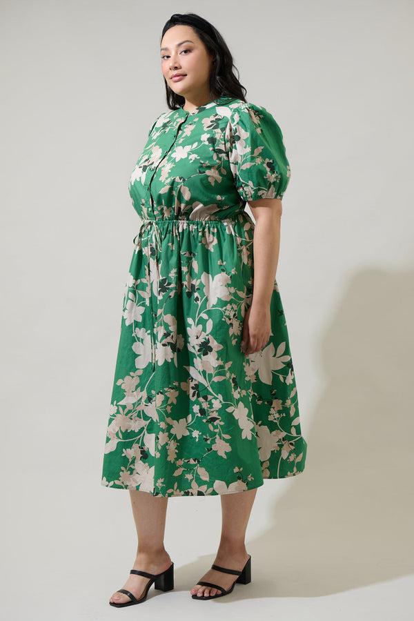 Sugarlips Nora Floral Terri Button Down Midi Dress Curve