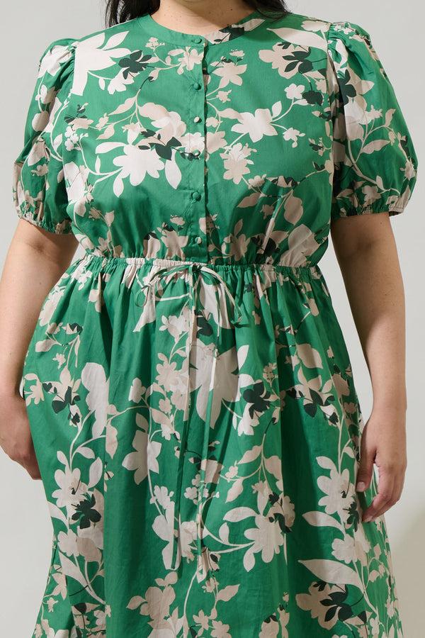 Sugarlips Nora Floral Terri Button Down Midi Dress Curve