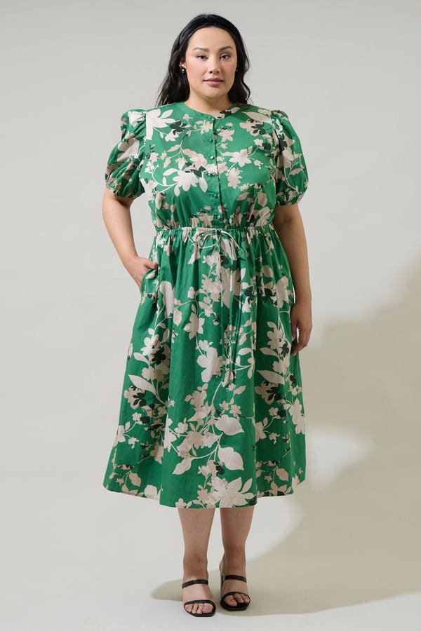 sugarlips Nora Floral Terri Button Down Midi Dress Curve