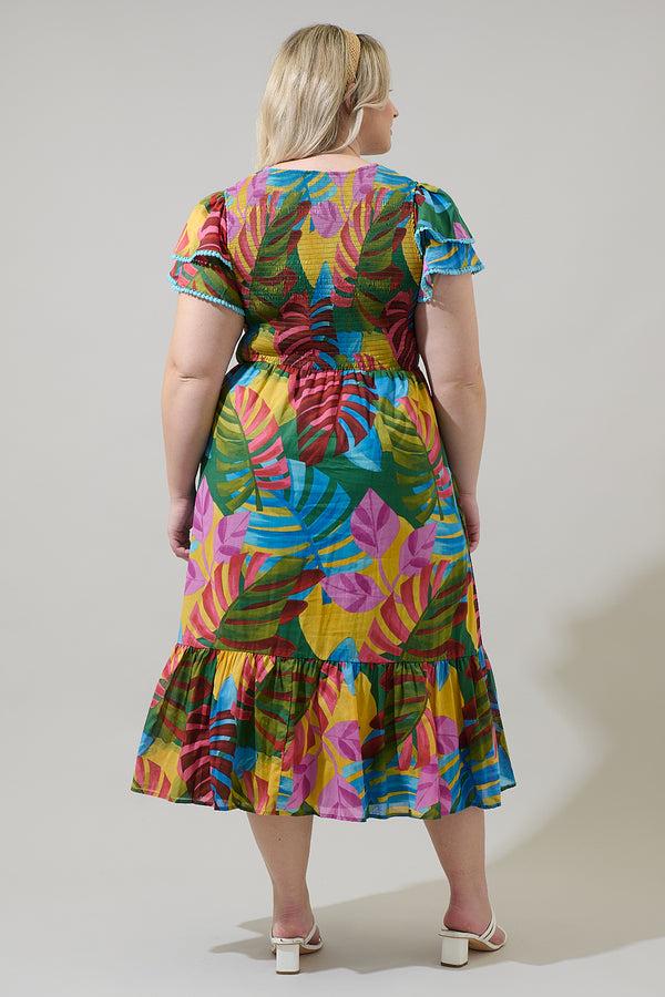 Sugarlips Novi Tropical Patte Tiered Midi Dress Curve