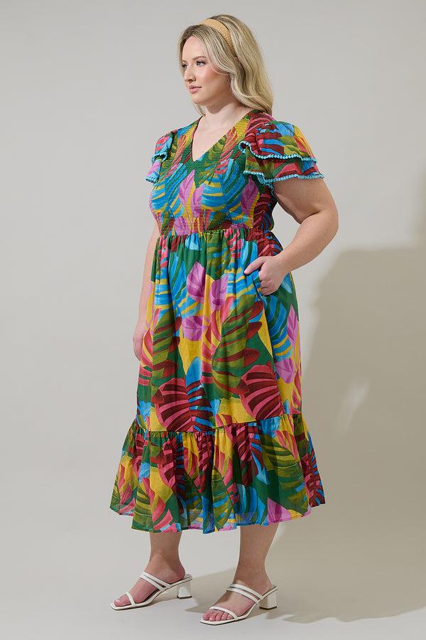 Sugarlips Novi Tropical Patte Tiered Midi Dress Curve
