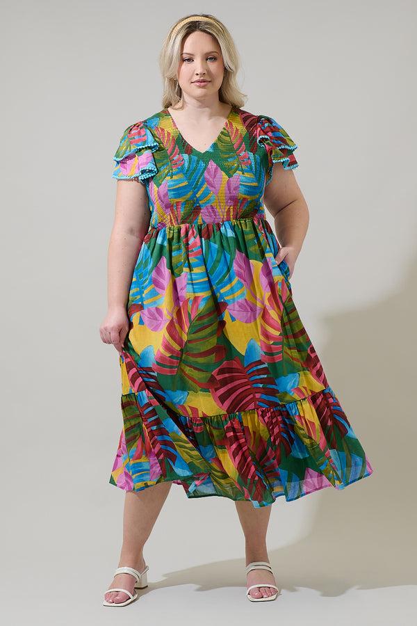 sugarlips Novi Tropical Patte Tiered Midi Dress Curve