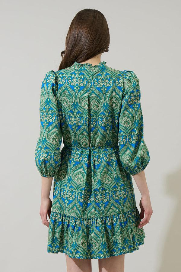 Sugarlips Nyra Paisley Jazlyn Split Neck Mini Dress