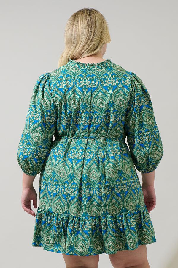 Sugarlips Nyra Paisley Jazlyn Split Neck Mini Dress Curve