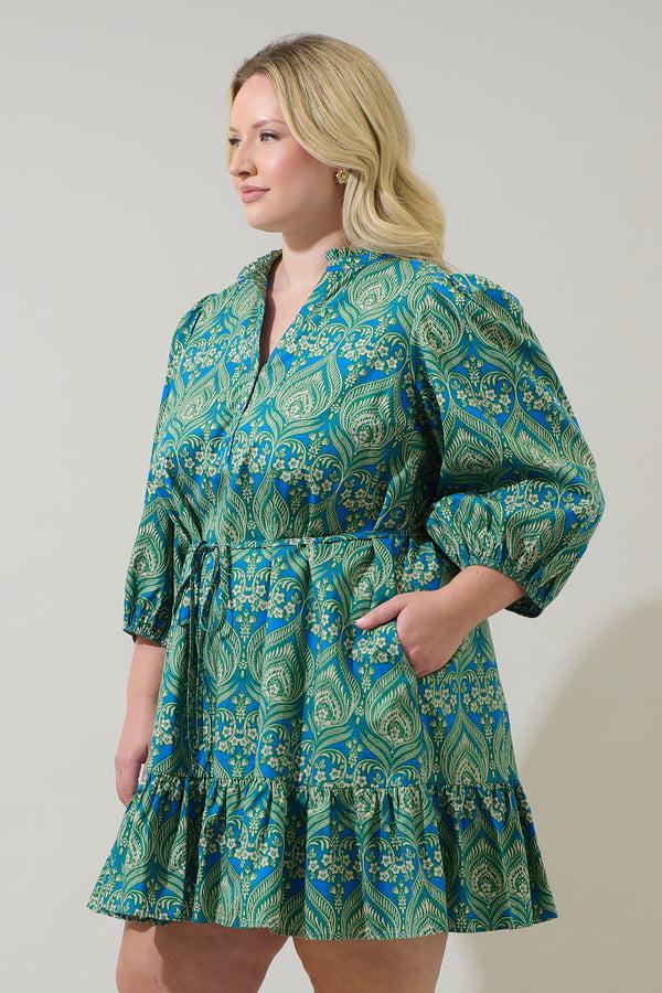 Sugarlips Nyra Paisley Jazlyn Split Neck Mini Dress Curve