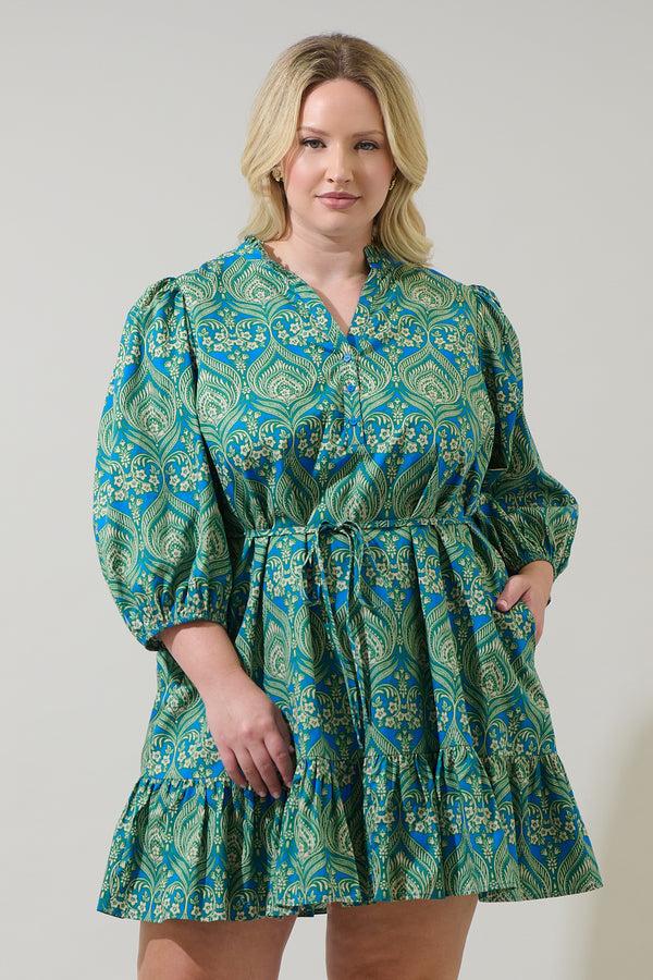 sugarlips Nyra Paisley Jazlyn Split Neck Mini Dress Curve