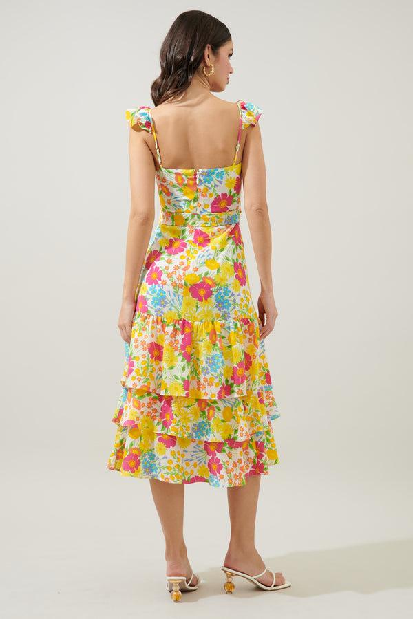 Sugarlips Oasis Floral Guayana Ruffle Tiered Midi Dress