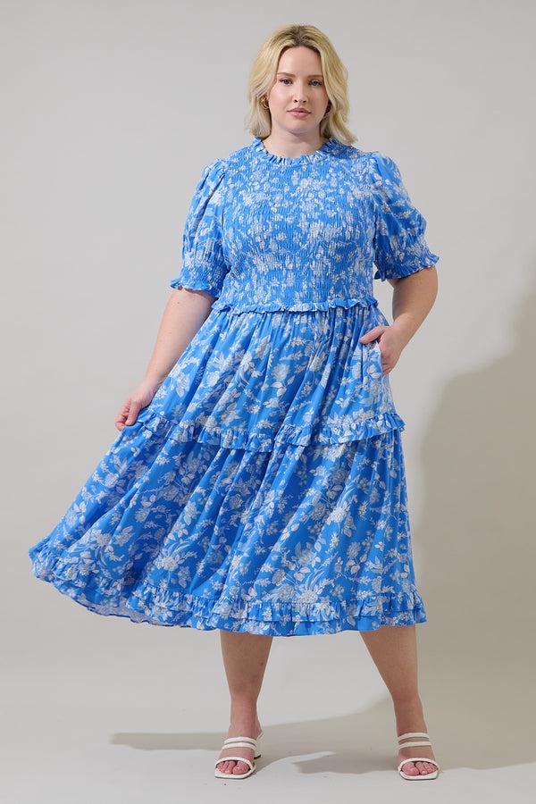 sugarlips Odella Floral Analisa Smocked Midi Dress Curve