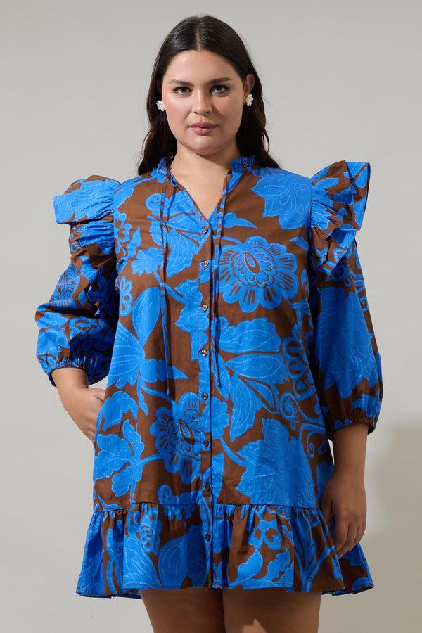 sugarlips Ofelia Floral Sammy Ruffle Drop Waist Dress Curve