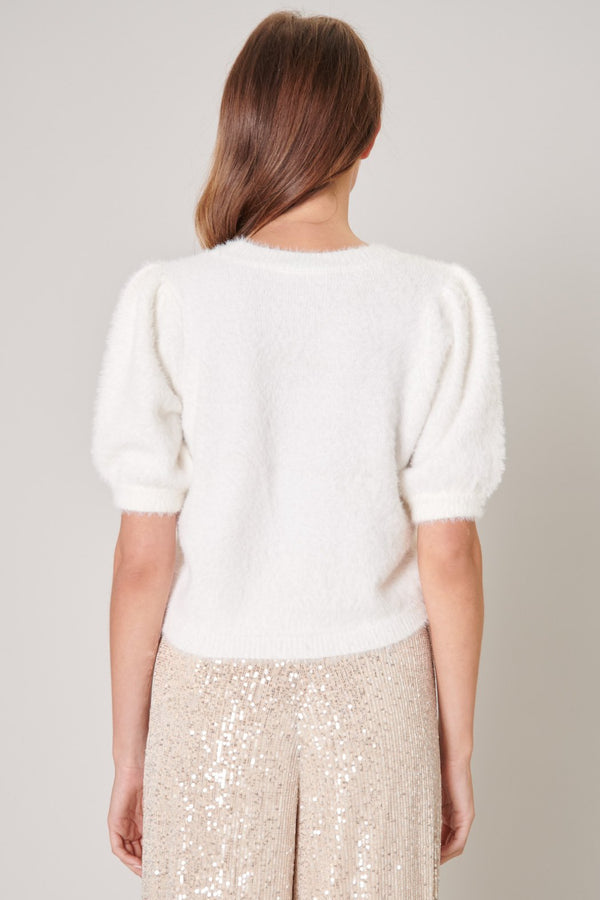 Sugarlips One More Time Eyelash Puff Sleeve Sweater Top