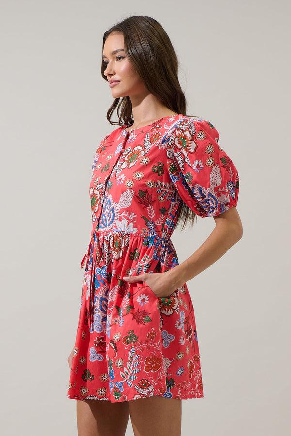 Sugarlips Oreanna Floral Alba Puff Sleeve Mini Dress
