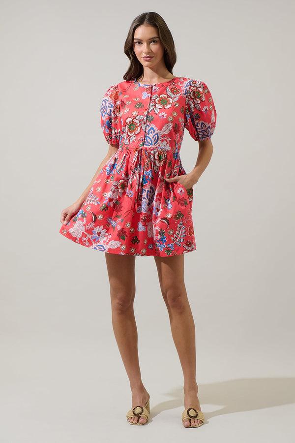 Sugarlips Oreanna Floral Alba Puff Sleeve Mini Dress