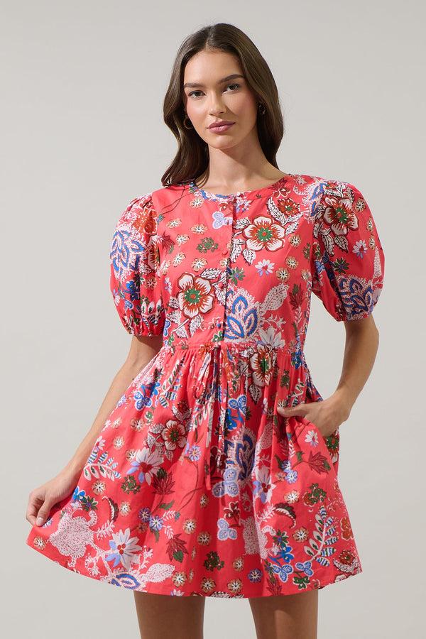 sugarlips Oreanna Floral Alba Puff Sleeve Mini Dress