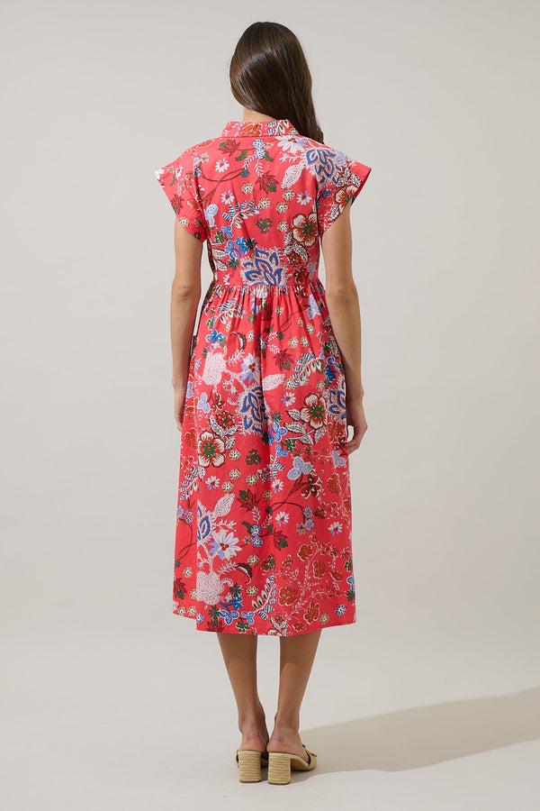 Sugarlips Oreanna Floral Grenola Button Up Midi Dress