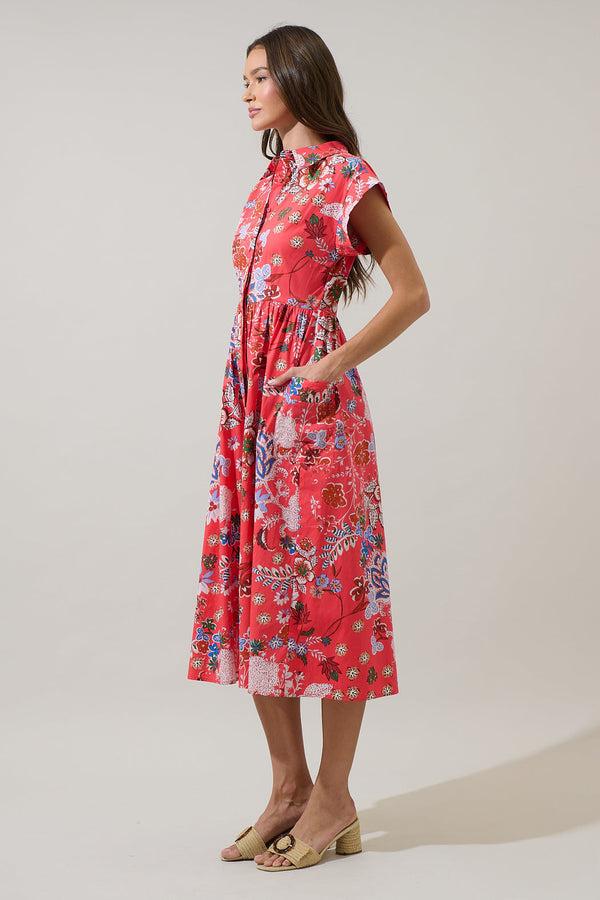 Sugarlips Oreanna Floral Grenola Button Up Midi Dress