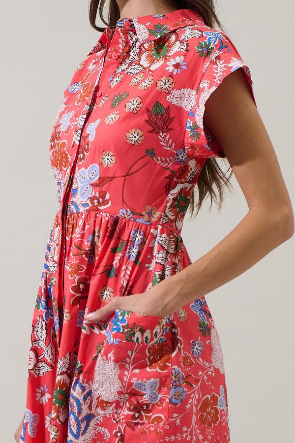 Sugarlips Oreanna Floral Grenola Button Up Midi Dress