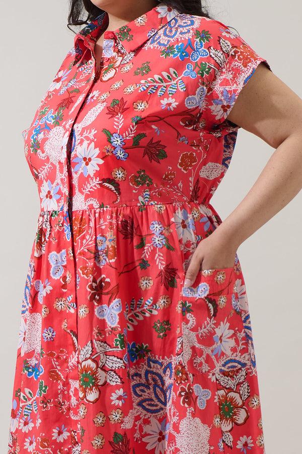 Sugarlips Oreanna Floral Grenola Button Up Midi Dress Curve