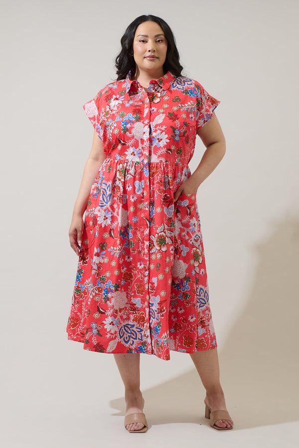 sugarlips Oreanna Floral Grenola Button Up Midi Dress Curve