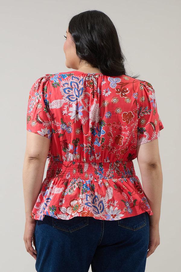 Sugarlips Oreanna Floral Sarina Smocked Peplum Top Curve