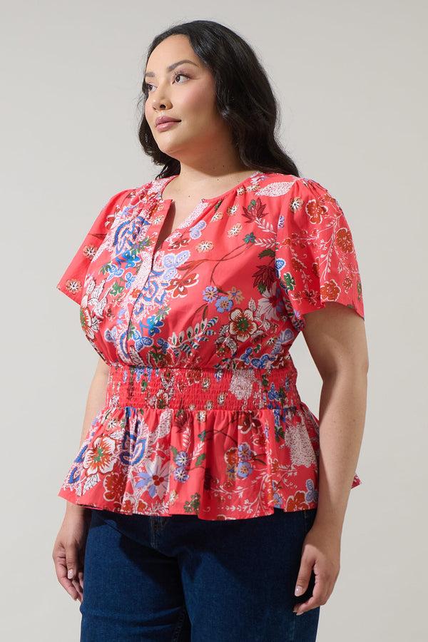 Sugarlips Oreanna Floral Sarina Smocked Peplum Top Curve