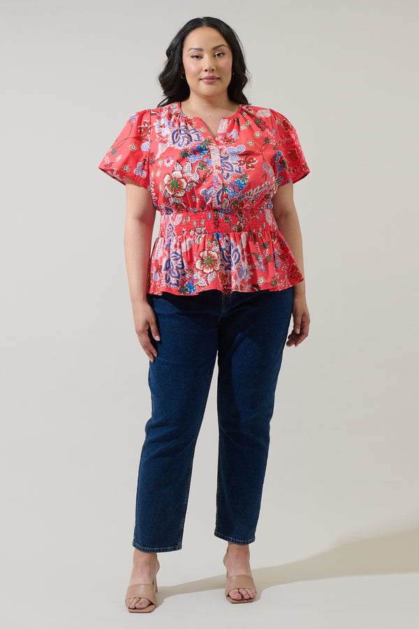 Sugarlips Oreanna Floral Sarina Smocked Peplum Top Curve
