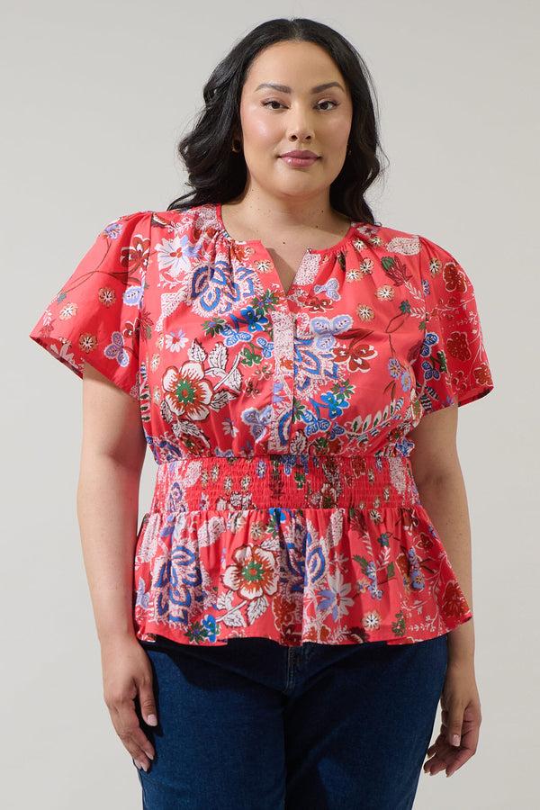 sugarlips Oreanna Floral Sarina Smocked Peplum Top Curve