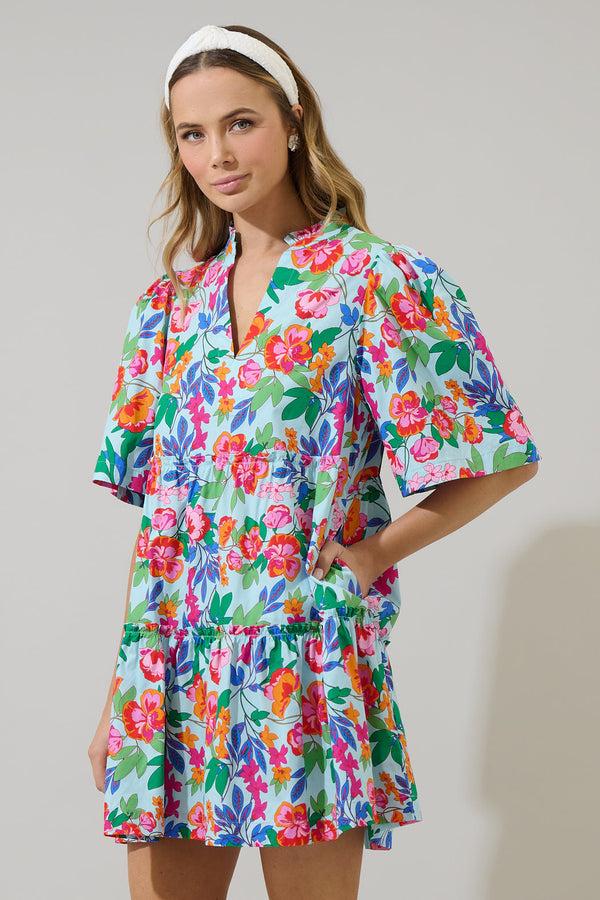 Sugarlips Orlena Floral Dixie Split Neck Shift Dress