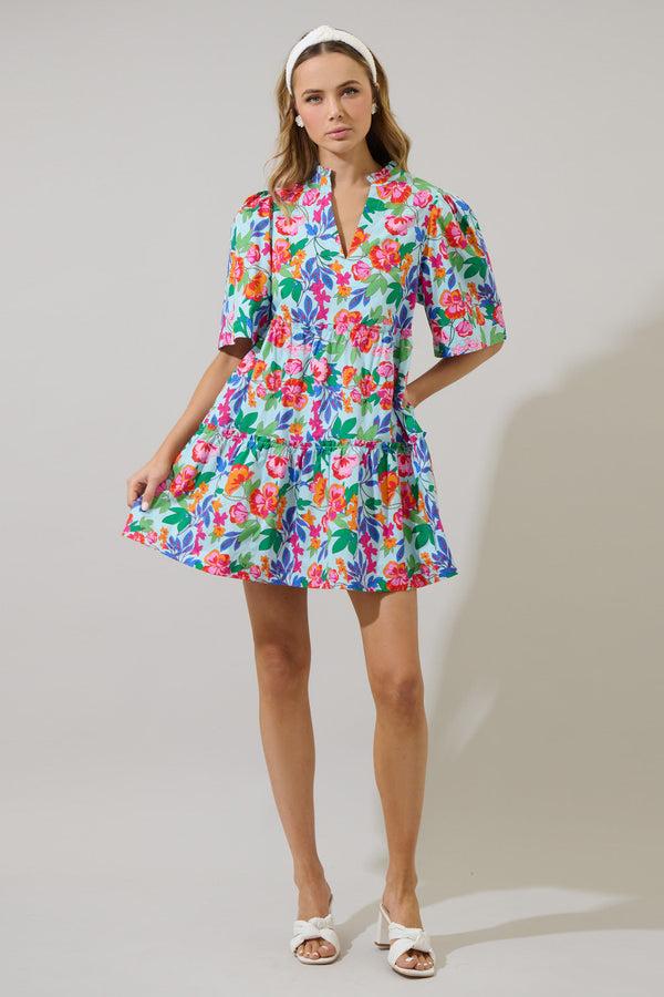 Sugarlips Orlena Floral Dixie Split Neck Shift Dress