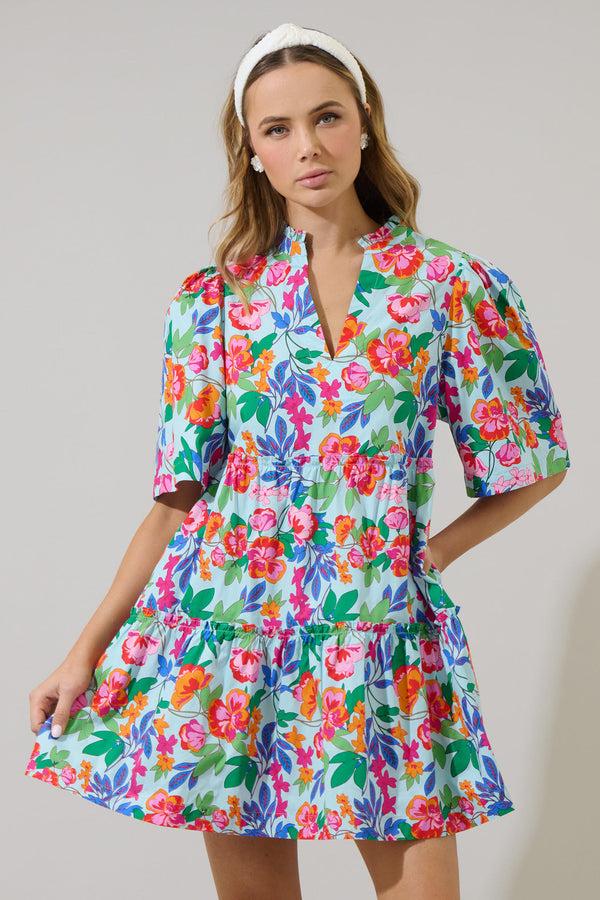 sugarlips Orlena Floral Dixie Split Neck Shift Dress