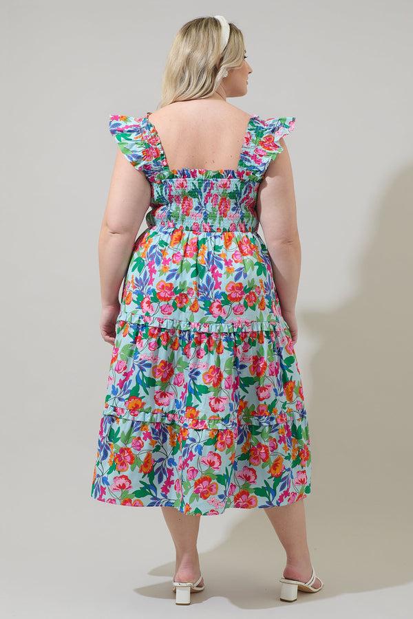 Sugarlips Orlena Floral Emy Smocked Midi Dress Curve