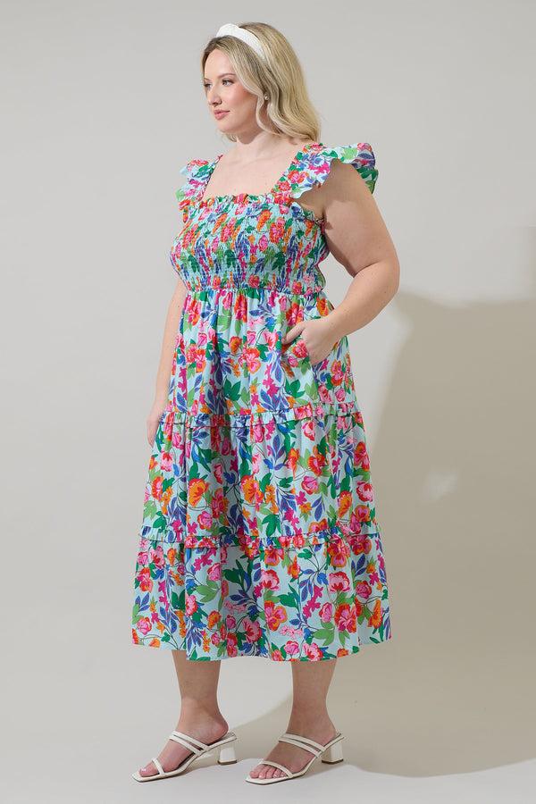 Sugarlips Orlena Floral Emy Smocked Midi Dress Curve