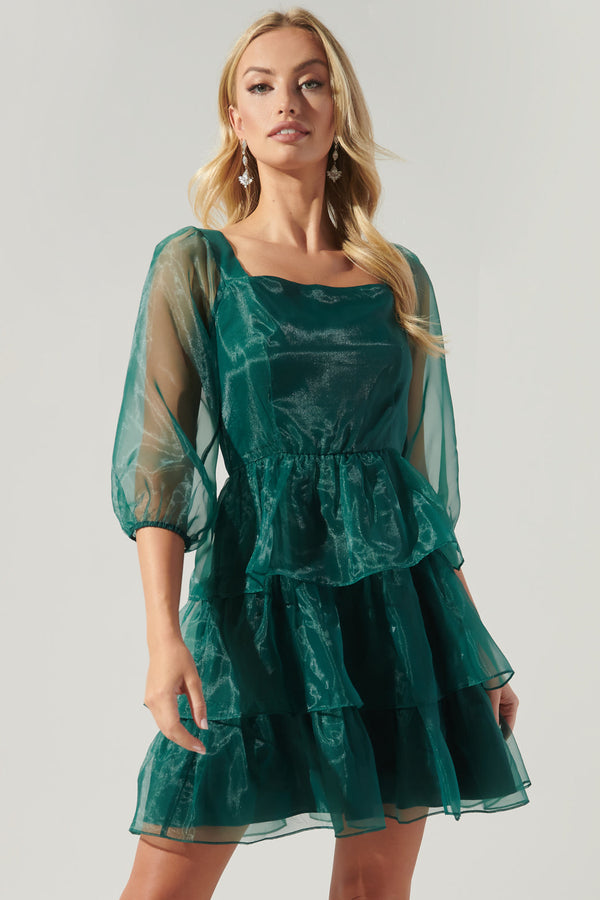 Sugarlips Ozzie Square Neck Organza Tiered Mini Dress