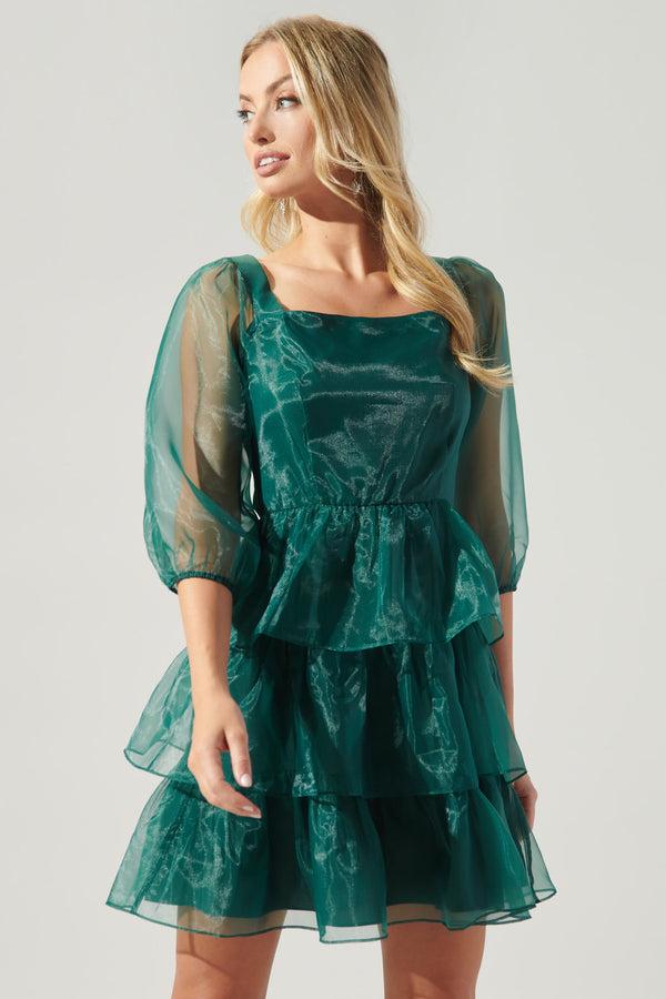 Sugarlips Ozzie Square Neck Organza Tiered Mini Dress