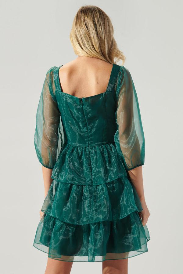 Sugarlips Ozzie Square Neck Organza Tiered Mini Dress