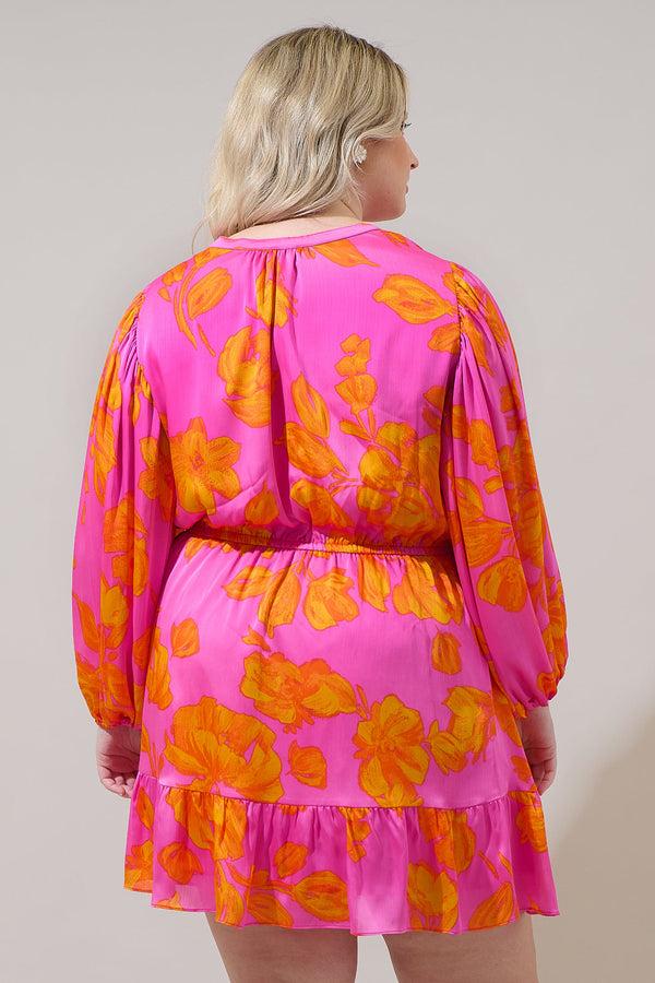 Sugarlips Pacey Floral Paxton Balloon Sleeve Mini Dress Curve