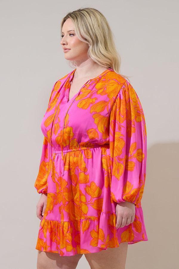 Sugarlips Pacey Floral Paxton Balloon Sleeve Mini Dress Curve