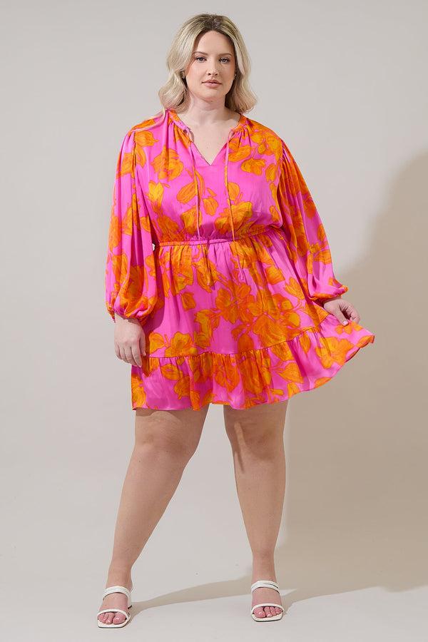 Sugarlips Pacey Floral Paxton Balloon Sleeve Mini Dress Curve