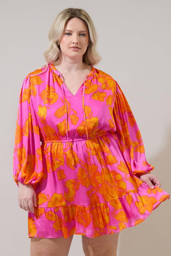 sugarlips Pacey Floral Paxton Balloon Sleeve Mini Dress Curve