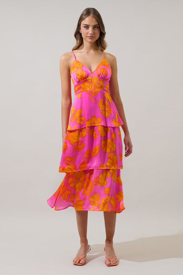 Sugarlips Pacey Floral Yanni Ruffle Tiered Midi Dress