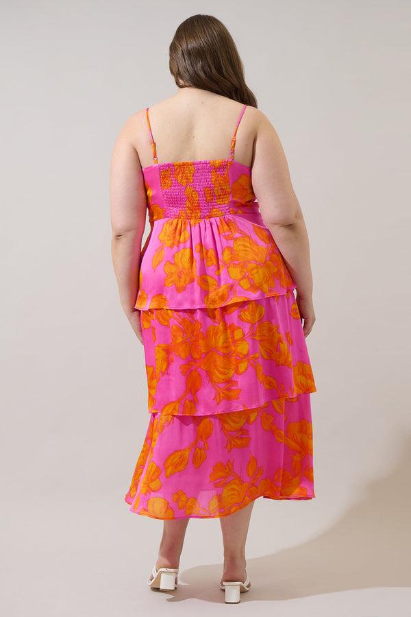 Sugarlips Pacey Floral Yanni Ruffle Tiered Midi Dress Curve