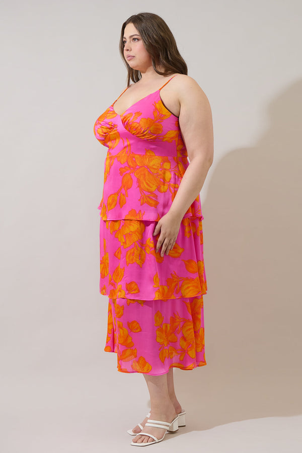 Sugarlips Pacey Floral Yanni Ruffle Tiered Midi Dress Curve