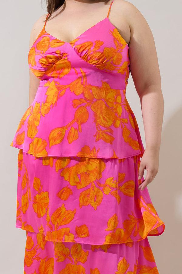 Sugarlips Pacey Floral Yanni Ruffle Tiered Midi Dress Curve
