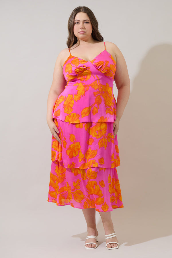 sugarlips Pacey Floral Yanni Ruffle Tiered Midi Dress Curve
