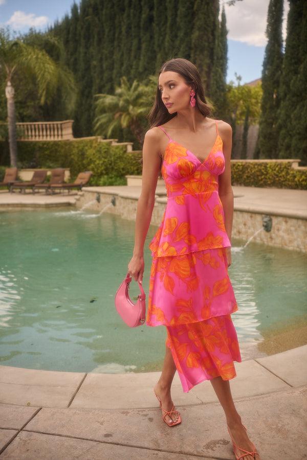 sugarlips Pacey Floral Yanni Ruffle Tiered Midi Dress