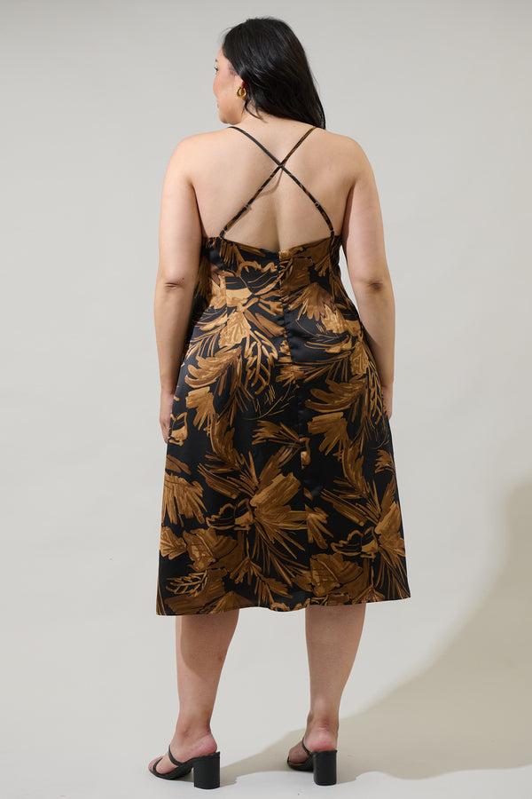 Sugarlips Palm Tropics Midnight Parting Ways Satin Midi Dress Curve