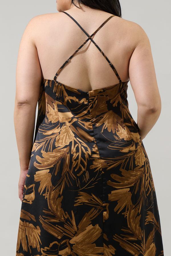 Sugarlips Palm Tropics Midnight Parting Ways Satin Midi Dress Curve