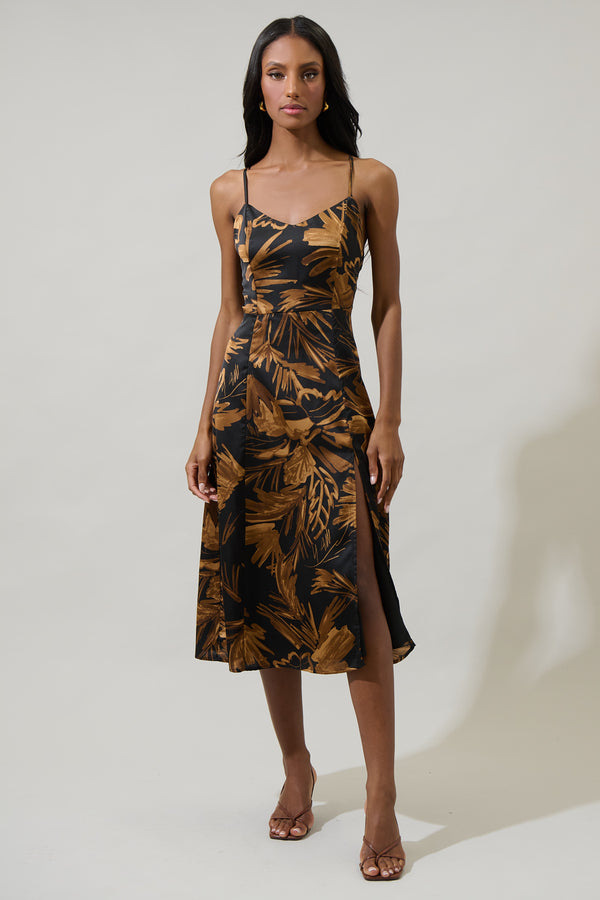 Sugarlips Palm Tropics Midnight Parting Ways Satin Midi Dress