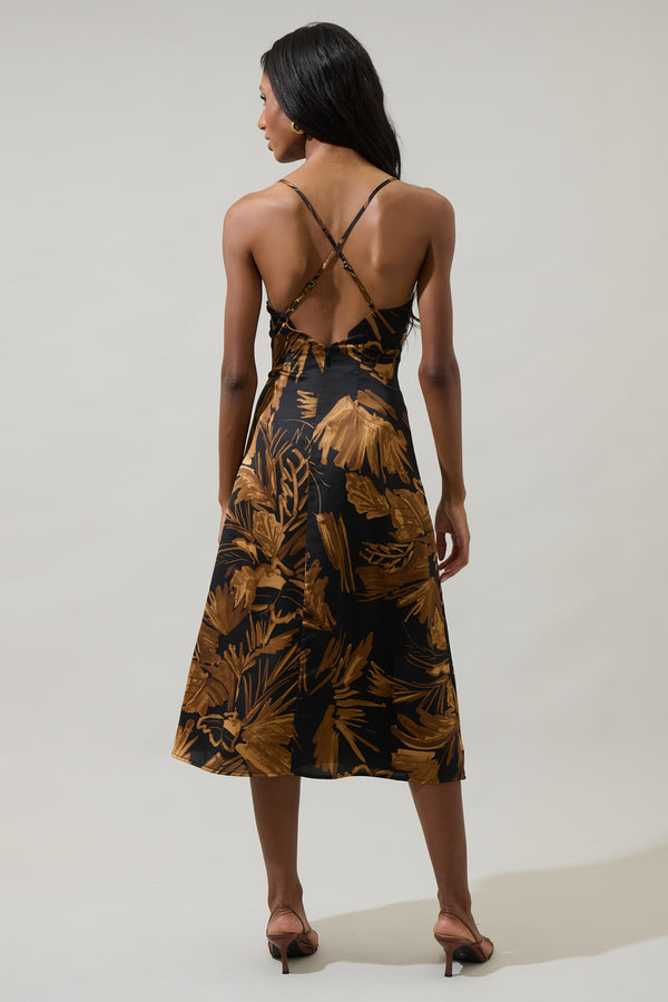 Sugarlips Palm Tropics Midnight Parting Ways Satin Midi Dress